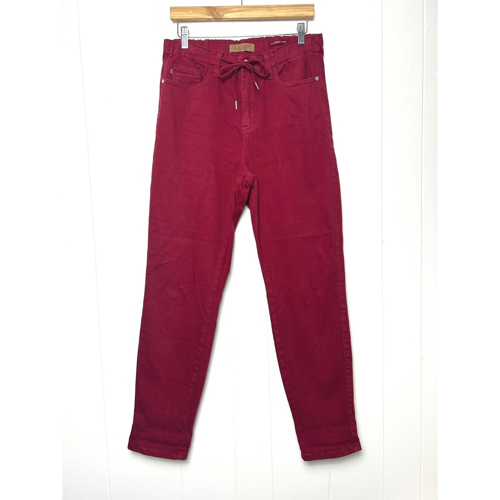 Judy Blue Jeans High Waist Garment Dyed Cuffed Jogger Size 9/29‎ deep red maroon
